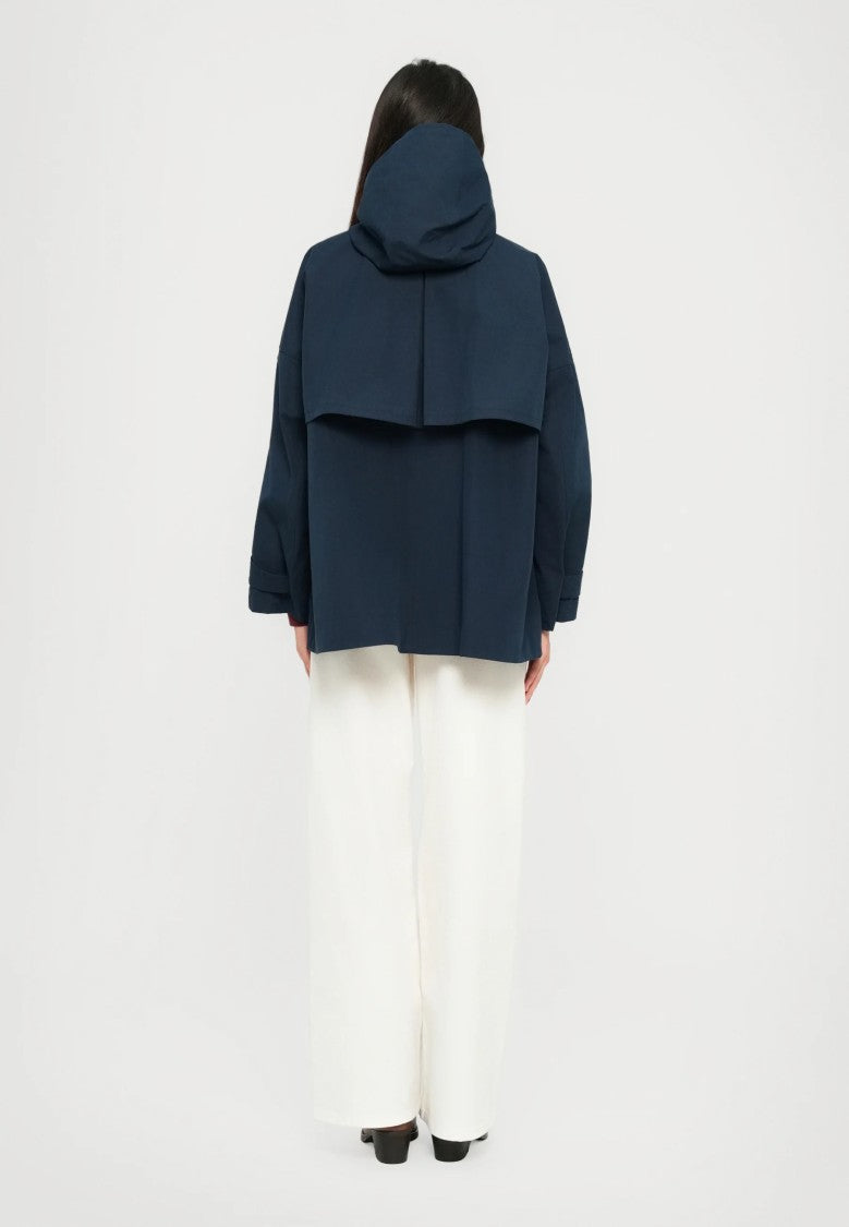 Max Mara Versatile Blue Raincoat With Drawstring Hood