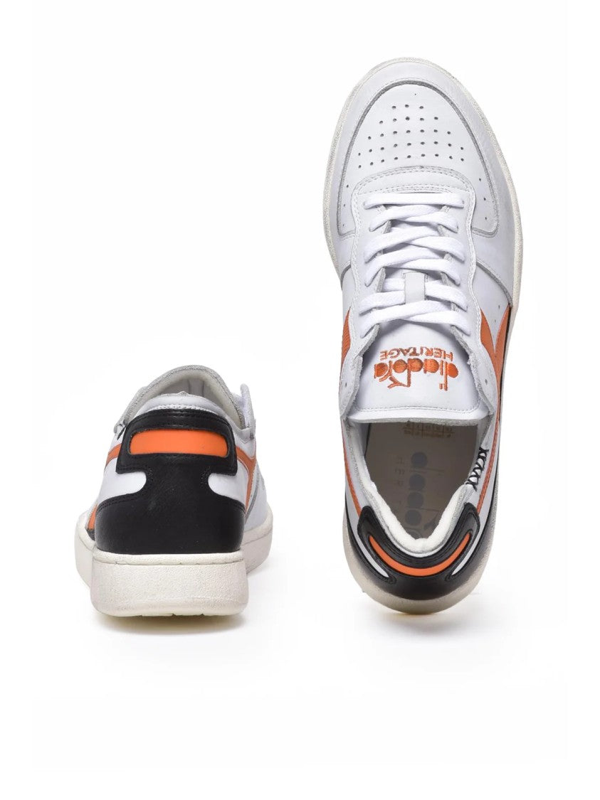 Diadora Heritage Grey Orange Leather Basket Row Sneakers