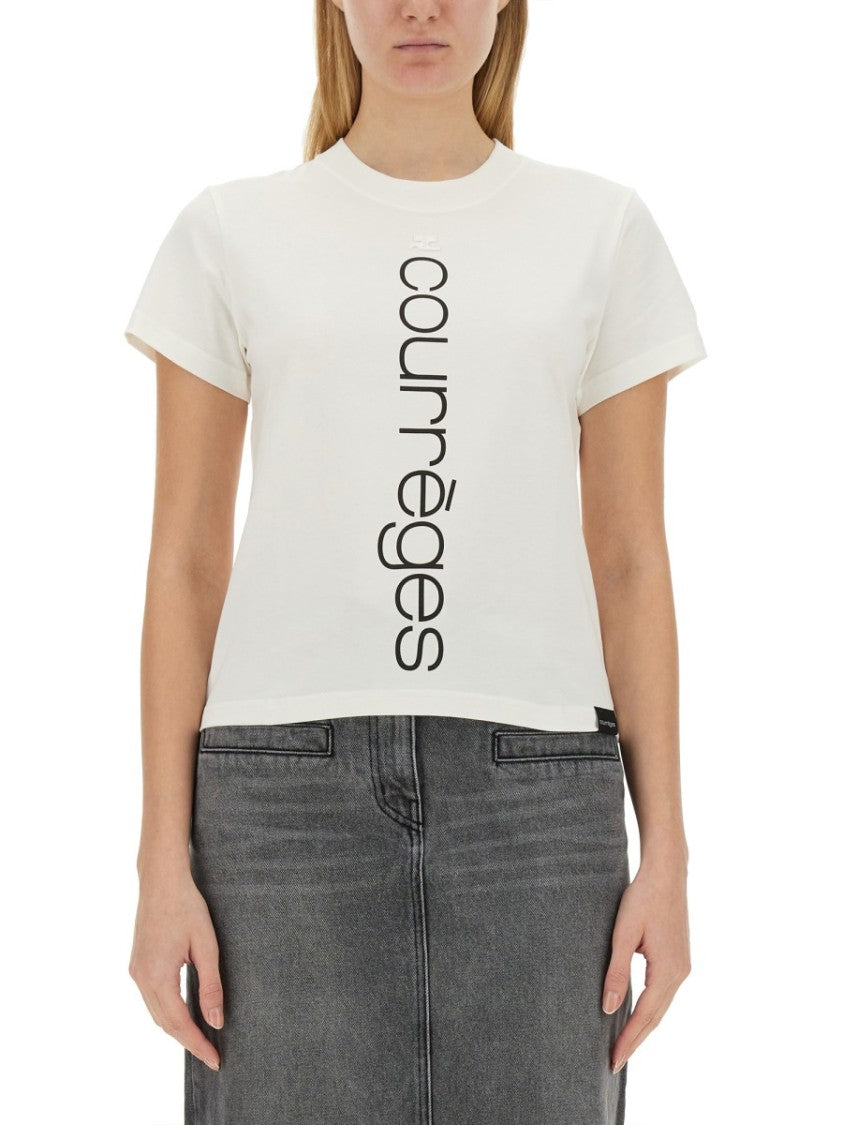 Courrèges Vertical Logo Design T-Shirt