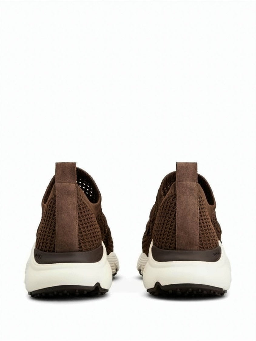 Tod's Sporty Brown Knitted Sneakers With Rubber Sole