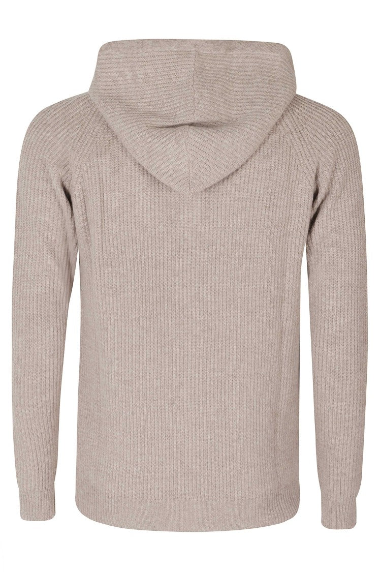 L.B.M. Taupe Relaxed-Fit Knit Zip-Up Hoodie