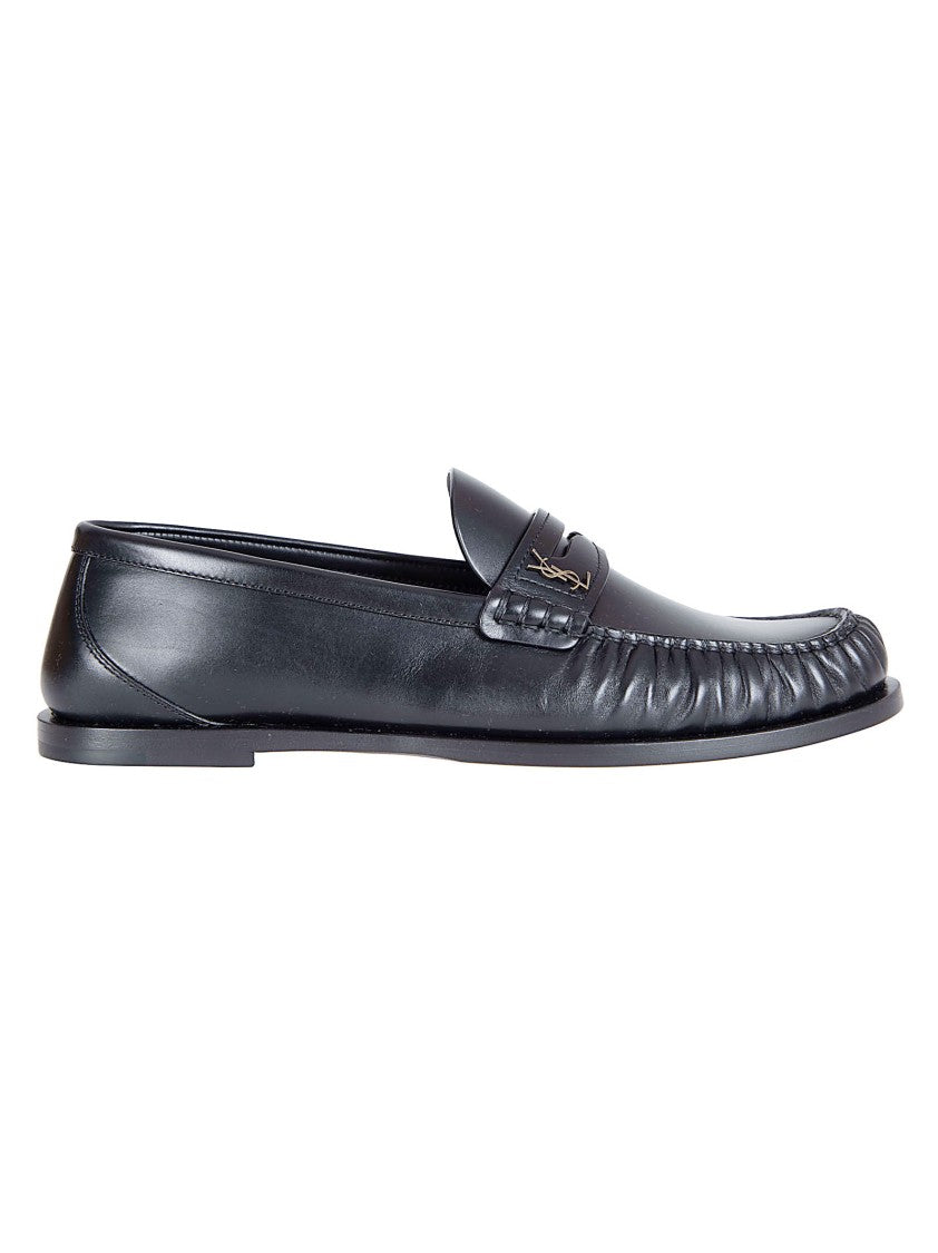 Saint Laurent Hand-Stitched Black Moccasins With Square Toe Design