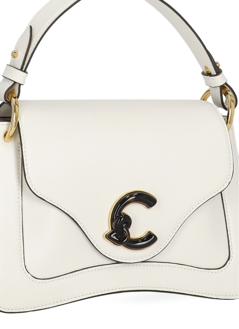 Coccinelle Structured Ivory Leather C-Me Small Handbag With Adjustable Strap