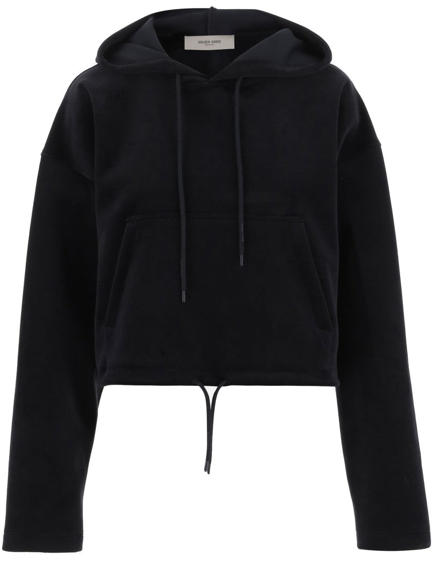 Golden Goose Cropped Black Hoodie With Drawstring