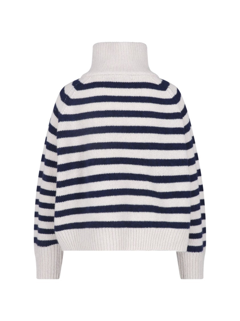 Nili Lotan Cream Raelyn Striped Cashmere Turtleneck Sweater