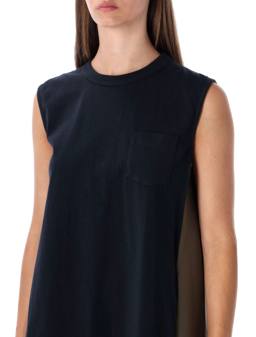 Sacai Short Dress With Contrasting Pleated Back