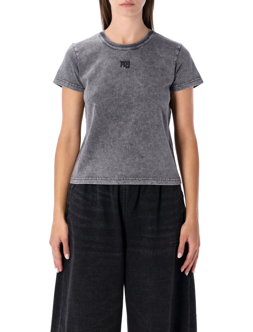 T By Alexander Wang Grey Délavé Cotton T-Shirt With Logo