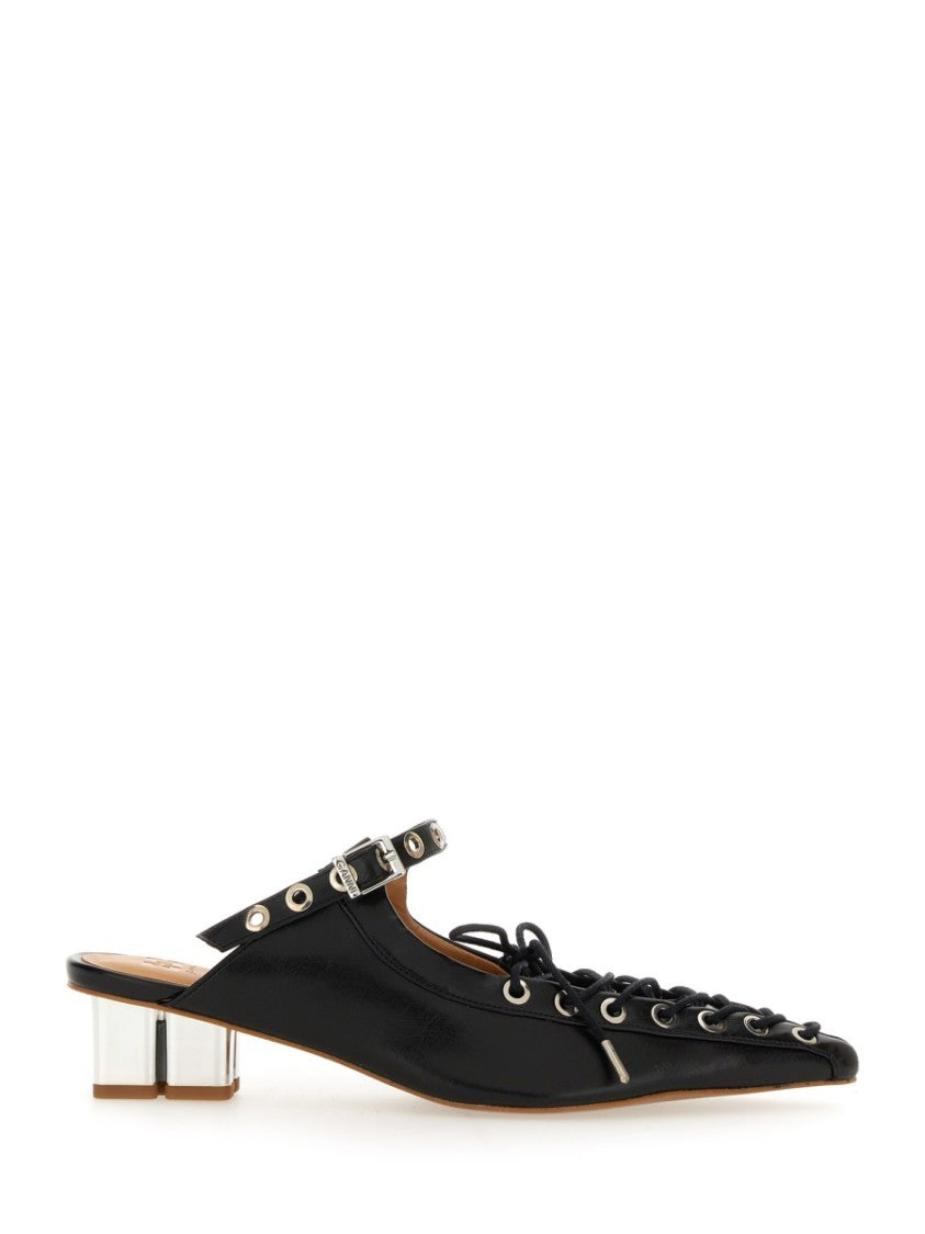 Ganni Pointed Toe Lace-Up Mules