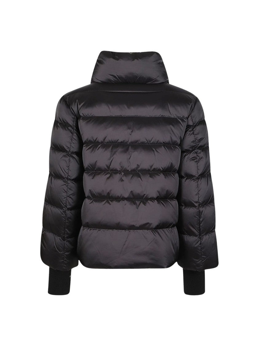 Add Cropped Glossy Nylon Down Cape With High Stand Collar