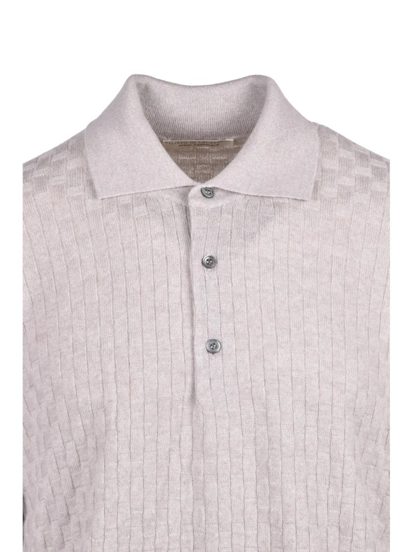 Filippo De Laurentiis Stone Merino Wool-Blend Knit Polo Shirt