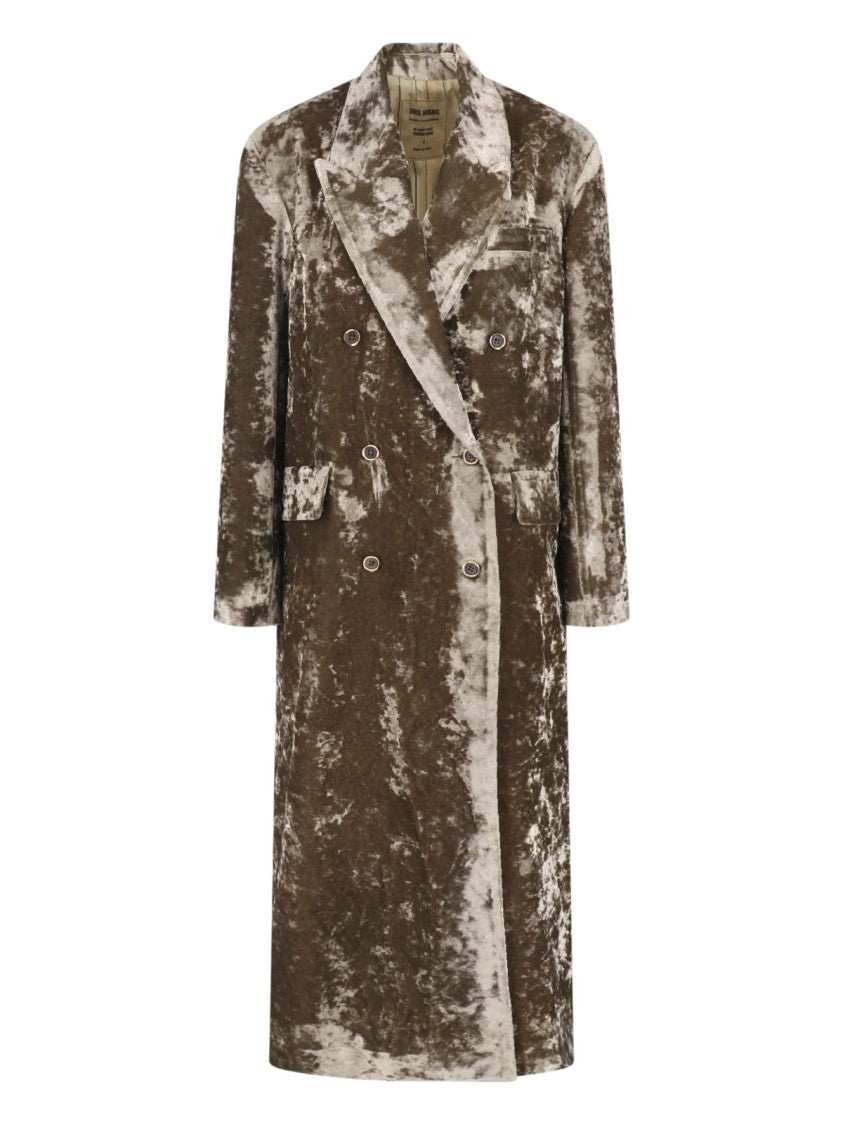 Uma Wang Green Camelot Double-Breasted Viscose-Blend Velvet Coat