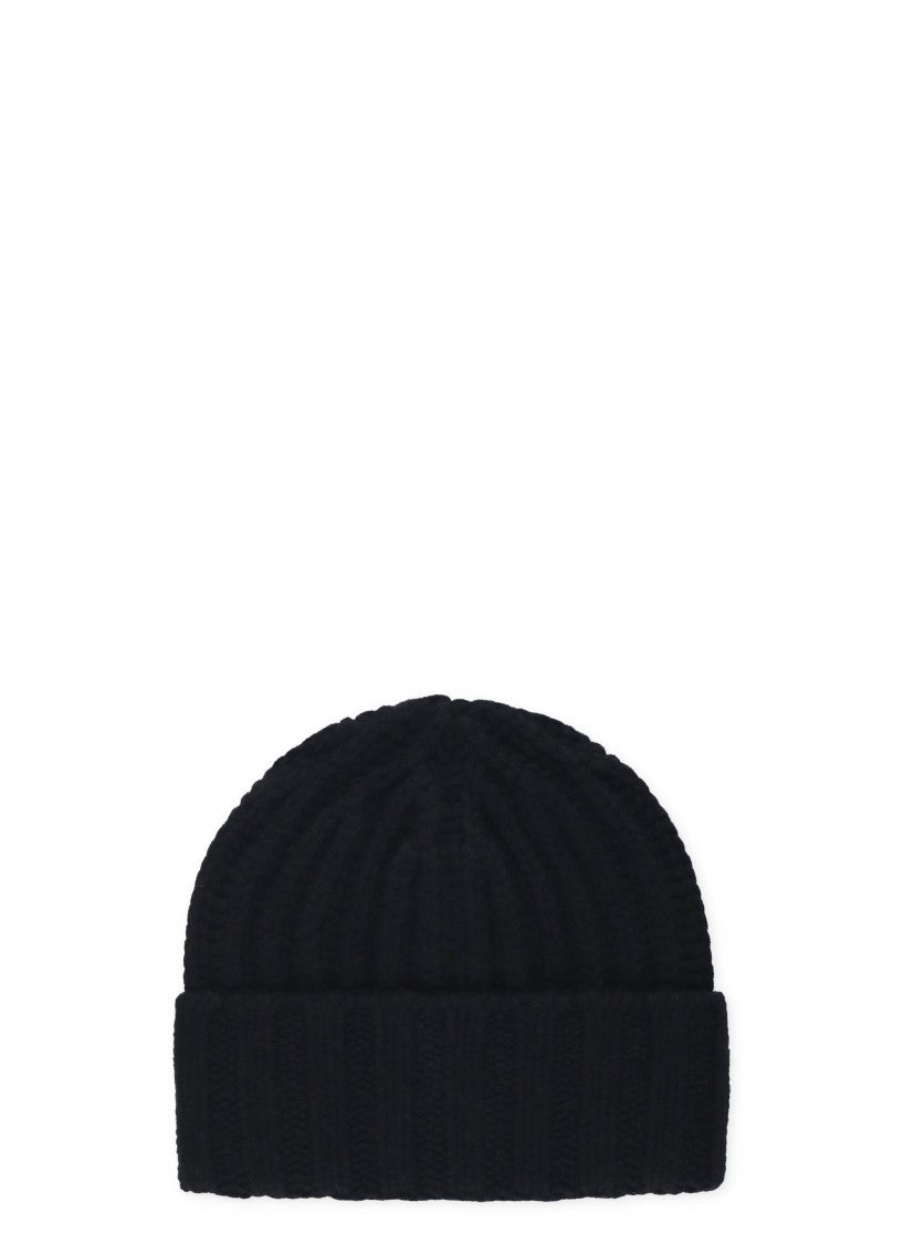 Barna Cashmere Black Cashmere Ribbed Beanie