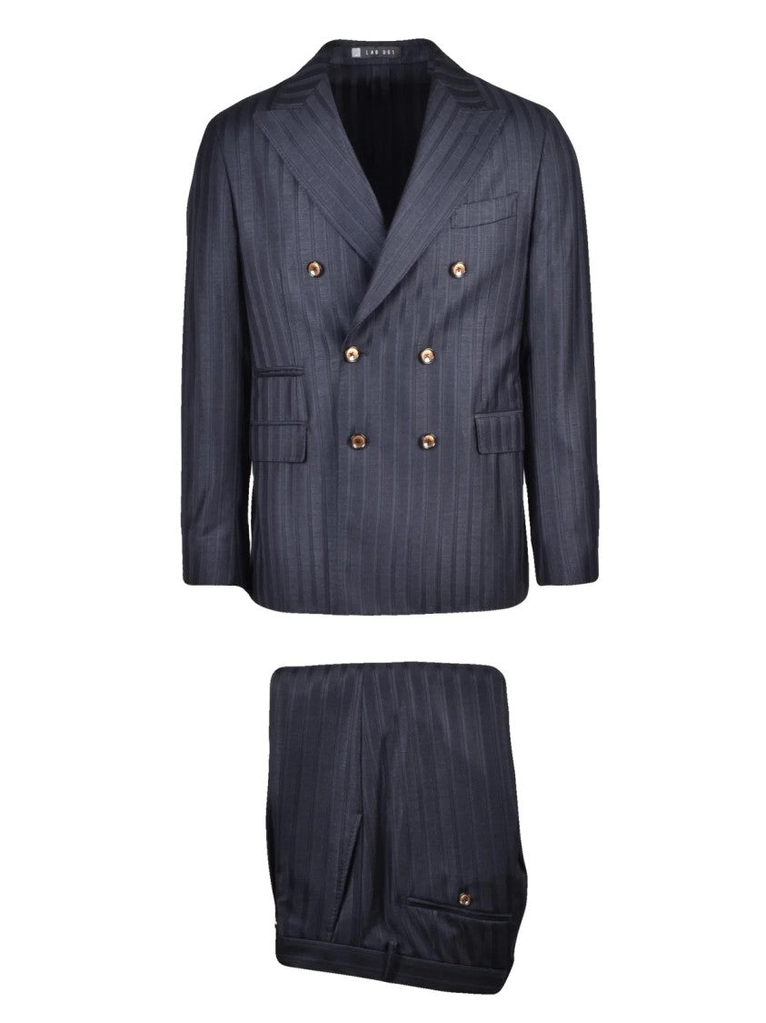 Lab 001 Grey Polyester-Viscose Double-Breasted Formal Suit