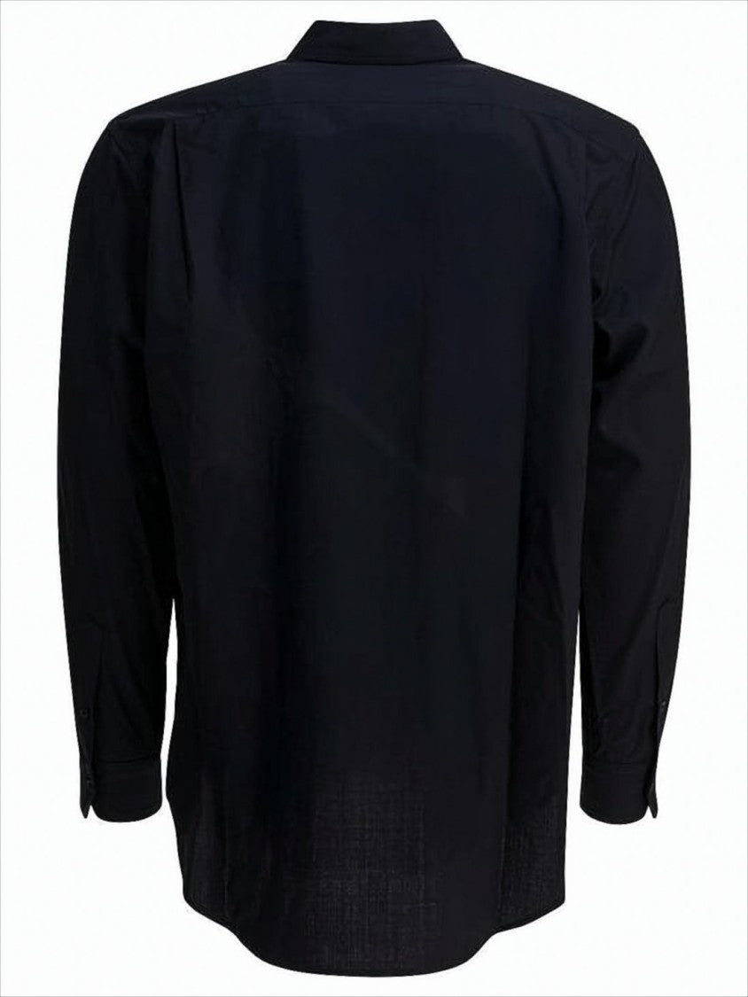 Auralee Long-Sleeve Black Wool Shirt With Classic Collar