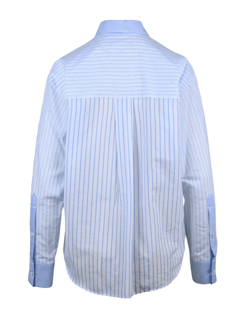Xacus White/Light Blue Oversized Striped Brushed Cotton Shirt
