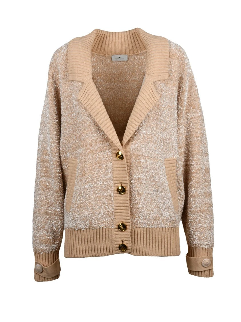 Elisabetta Franchi Beige Chenille Oversized Cardigan