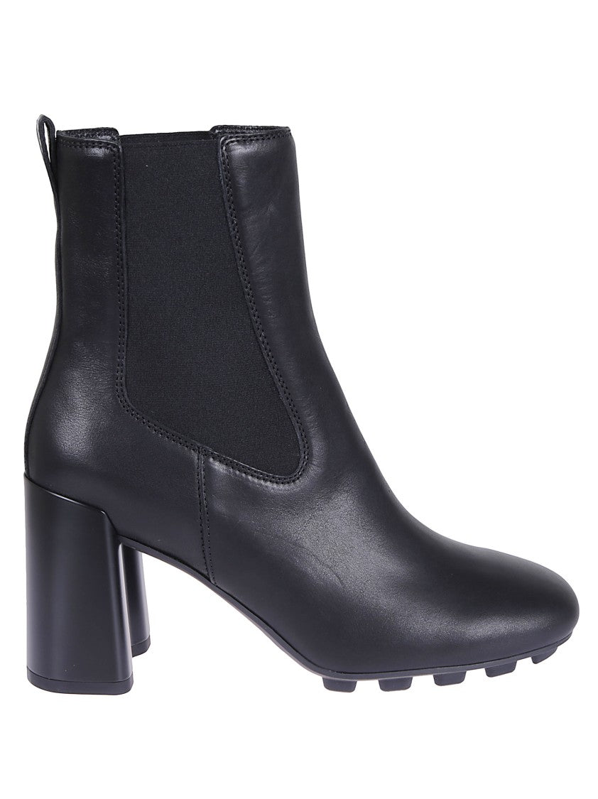 Hogan Black Leather Chelsea Boots With Elastic Side Straps