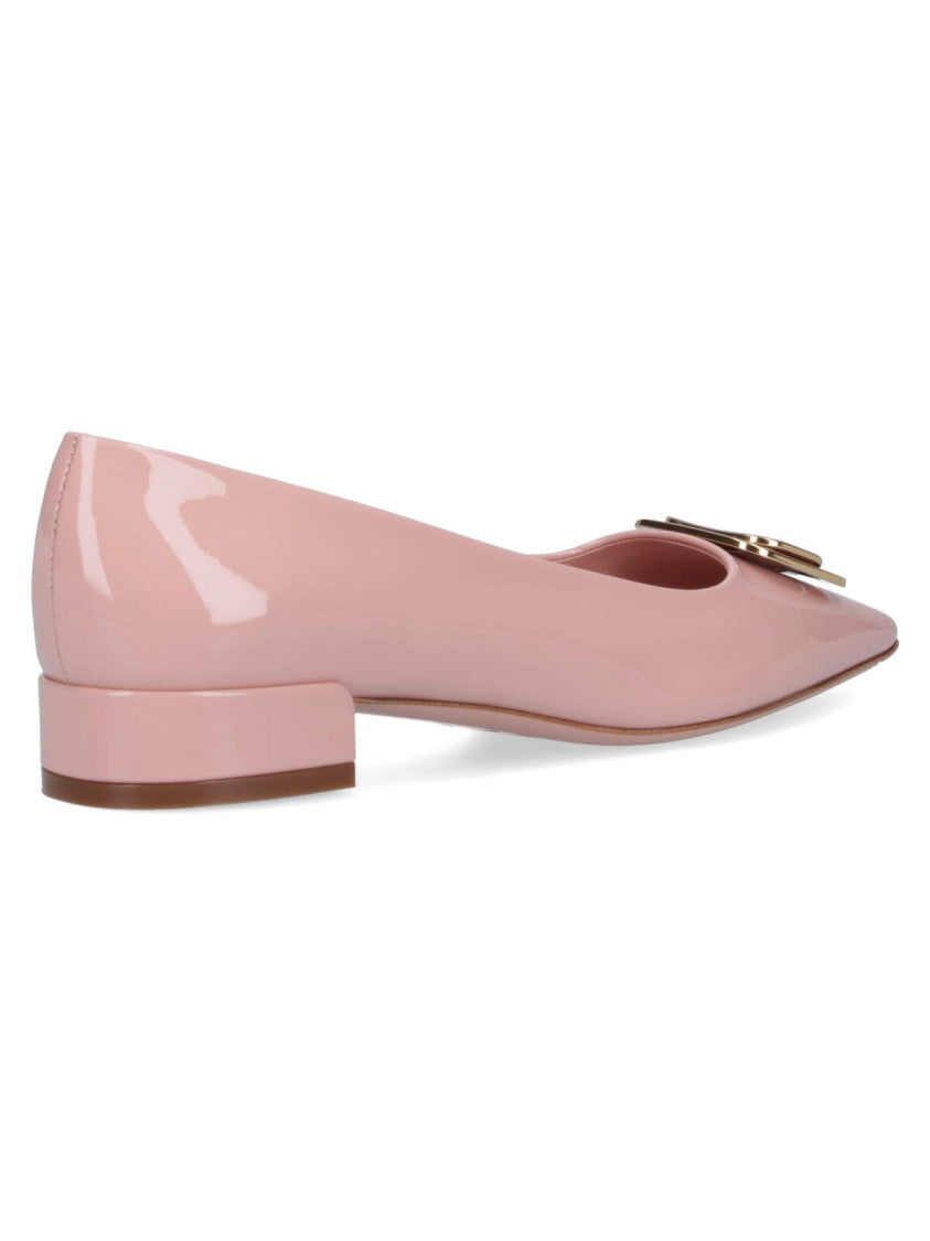 Ferragamo New Vara Plate Pumps In Pink Patent Leather