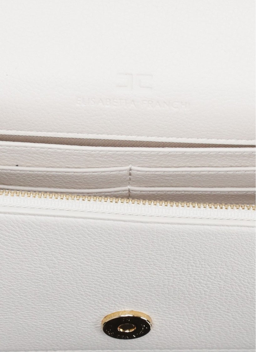 Elisabetta Franchi Ivory Shoulder Bag With Removable Chain Strap And Metallic Logo