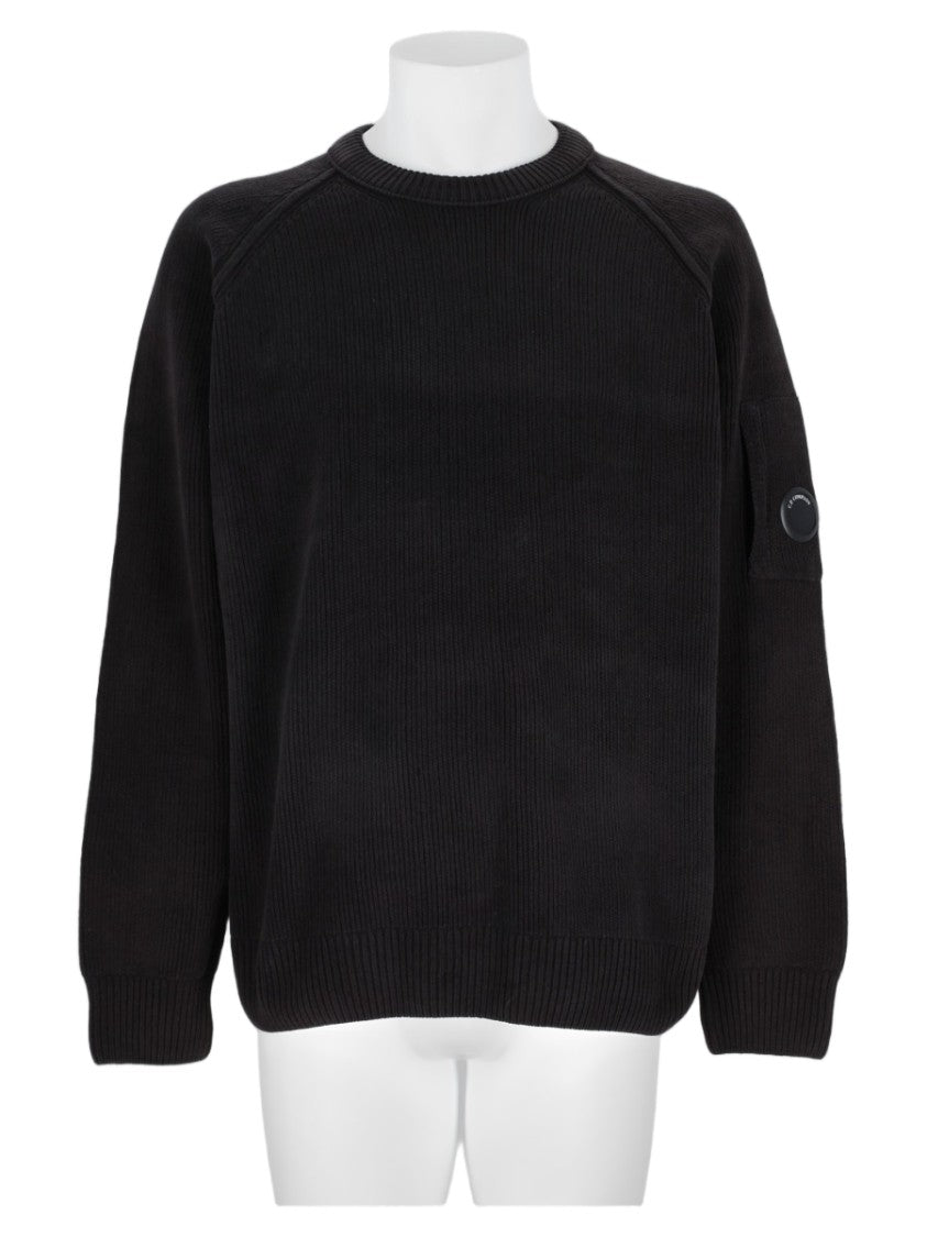 C.P. Company Black Ribbed Crew Neck Cotton Sweater