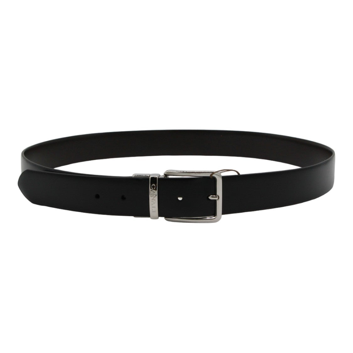 Canali Minimalist Black Belt With Polished Silver Buckle