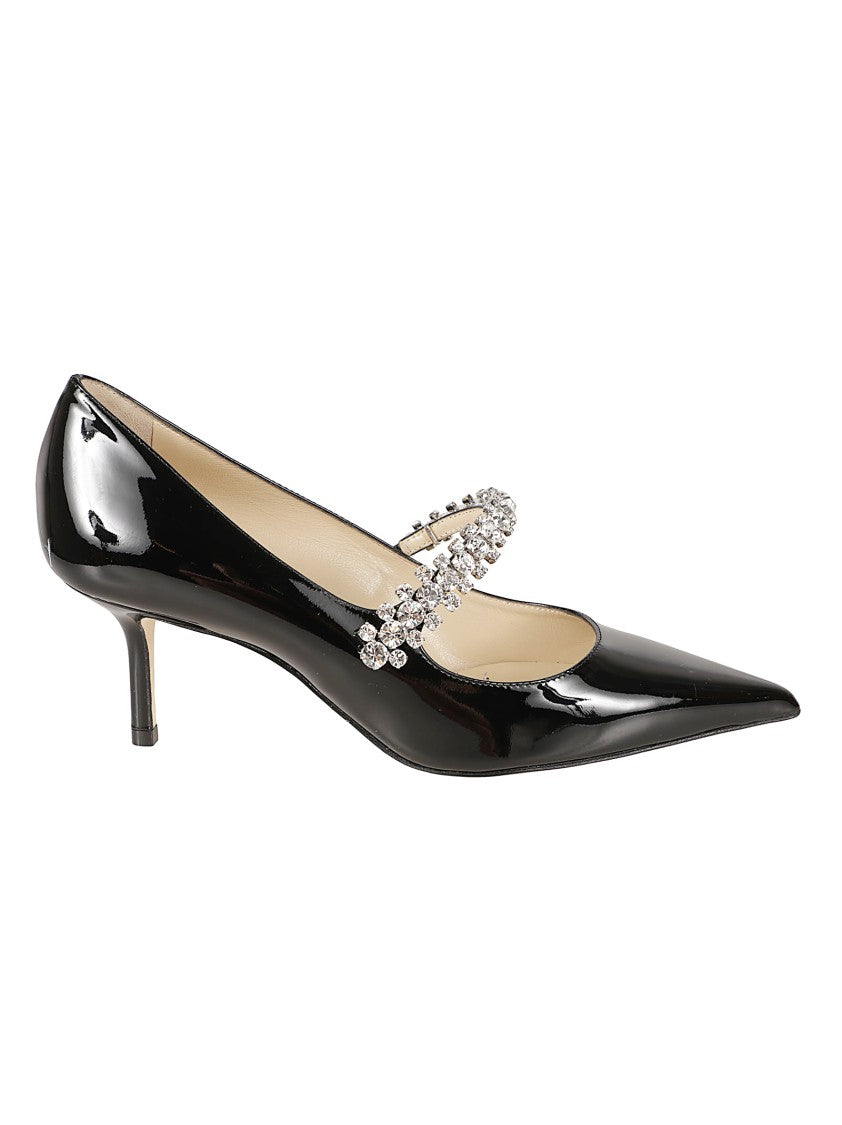 Jimmy Choo Pointed-Toe Patent Leather Pumps With Crystal Strap