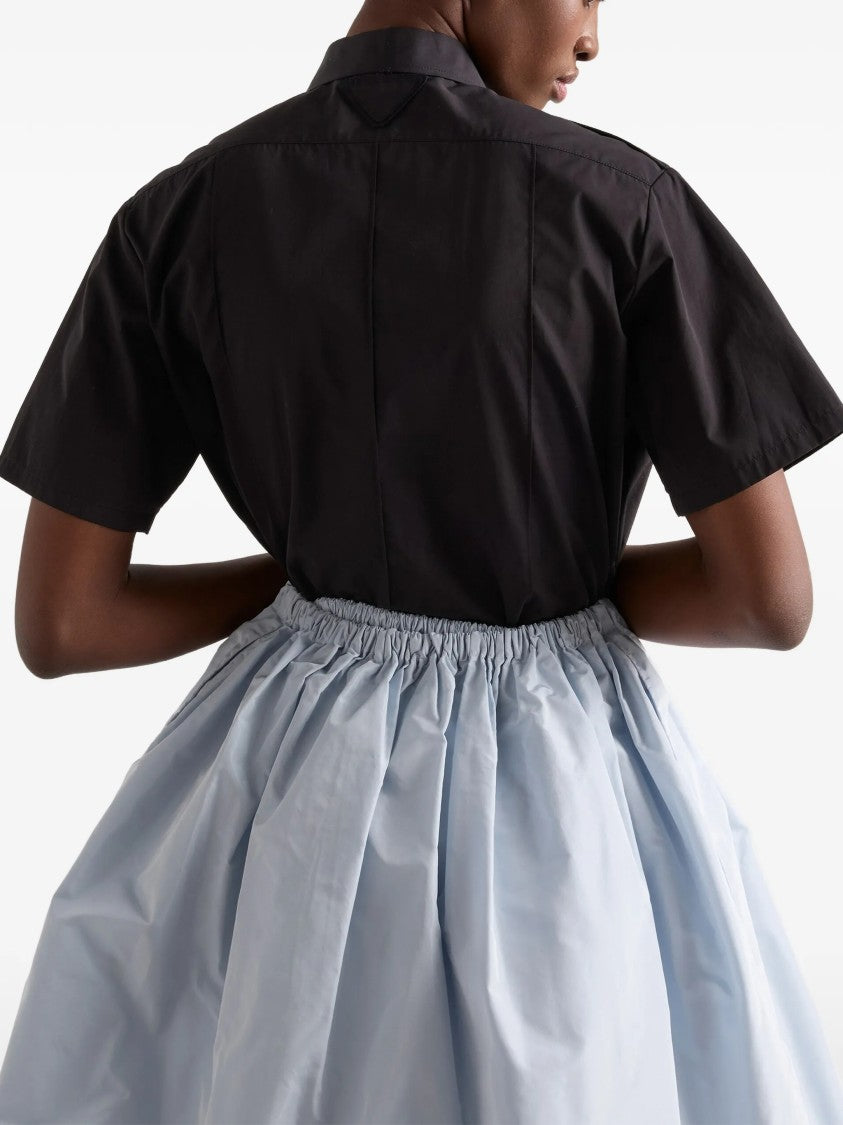 Prada Dark Popeline Boxy Short-Sleeved Shirt