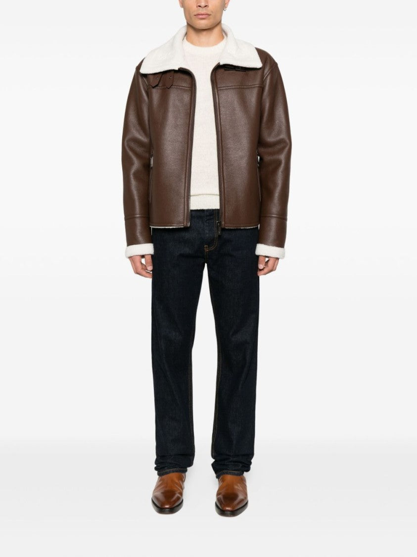 John Richmond Brown Jacket With Shearling Collar