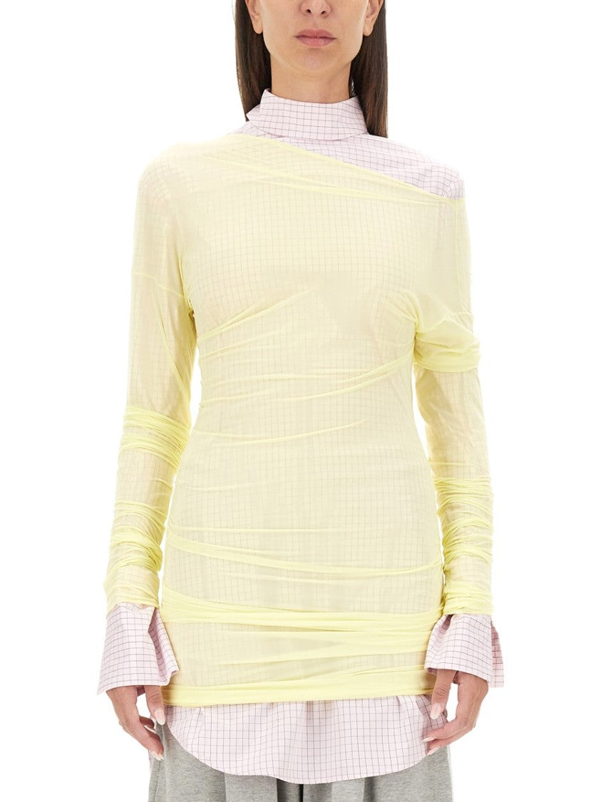 Dries Van Noten Sheer Tulle Top With Slim Fit
