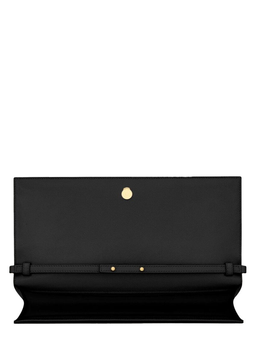 Saint Laurent Rectangular Black Leather Shoulder Bag With Chain Strap