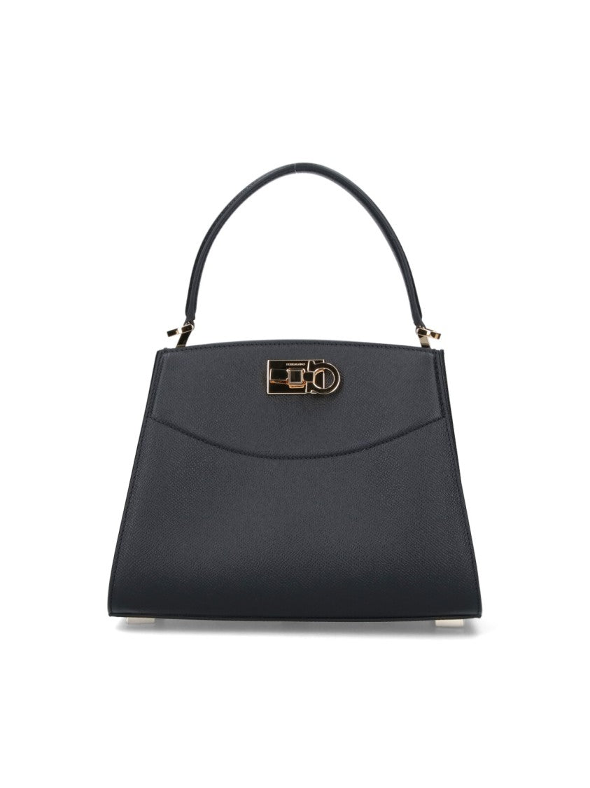 Ferragamo Structured Black Calf Leather Handbag