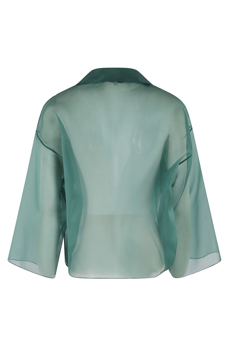 Antonelli Green Emma Organza Kimono-Sleeves Silk Blazer