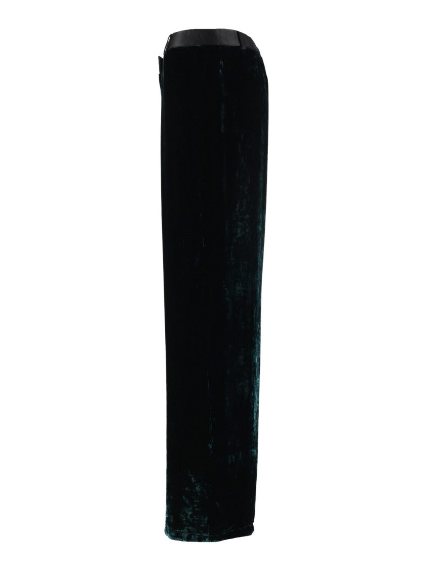 Forte Forte Black Moiré Silk-Velvet Satin-Waist Straight-Leg Pants
