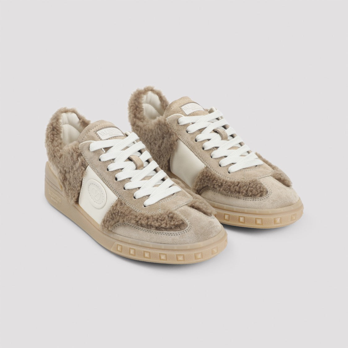 Valentino Garavani Low-Top Sneakers With Suede And Shearling Detailing
