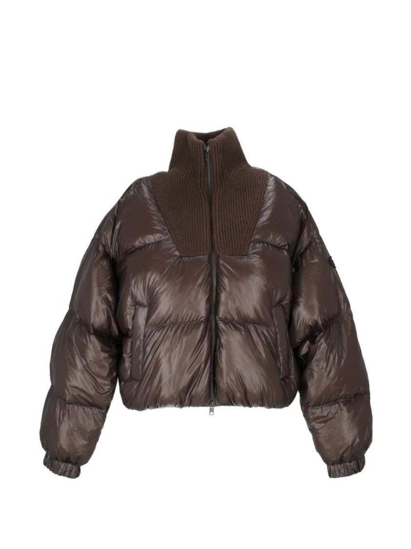 Diesel Cropped Puffer Coat With Ribbed Knit Collar