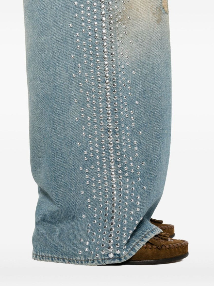 Golden Goose Distressed Light Blue Wide-Leg Jeans