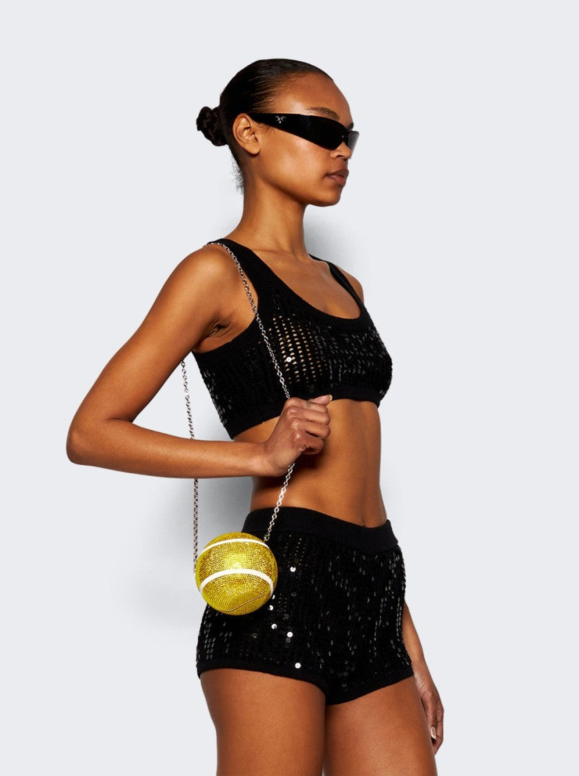 Judith Leiber Tennis Ball Clutch Yellow And White Crystal