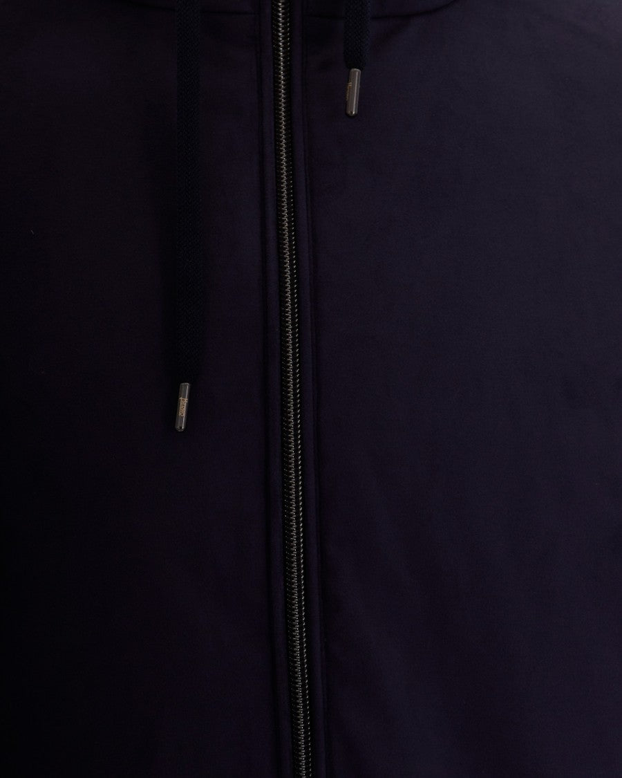 Herno Navy Blue Full Zip Hooded Wool Jacket