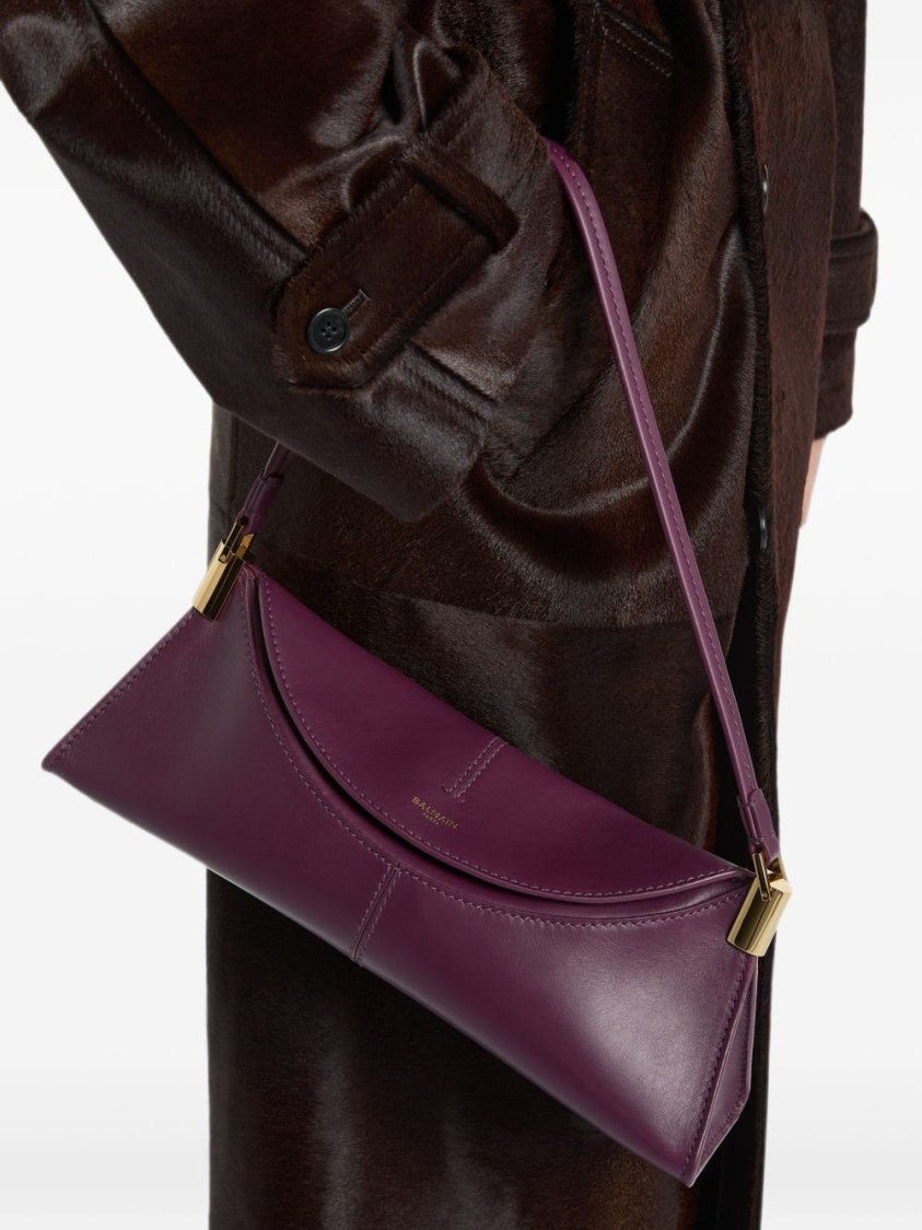 Balmain Deep Plum Triangular Leather Handbag