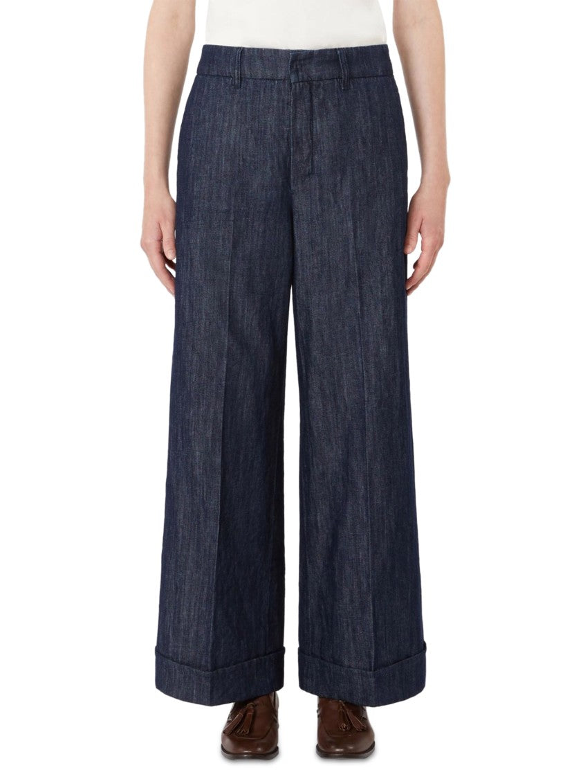 Max Mara High-Waisted Wide-Leg Denim Trousers With Cuffed Hems