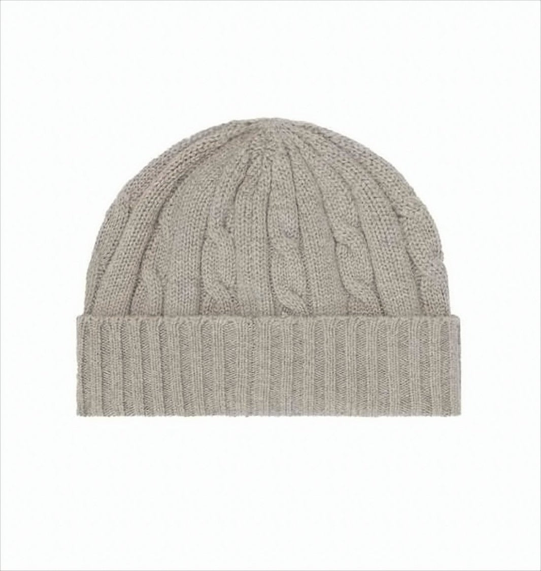 Celine Cable Knit Cashmere-Wool Beanie With Embroidered Emblem