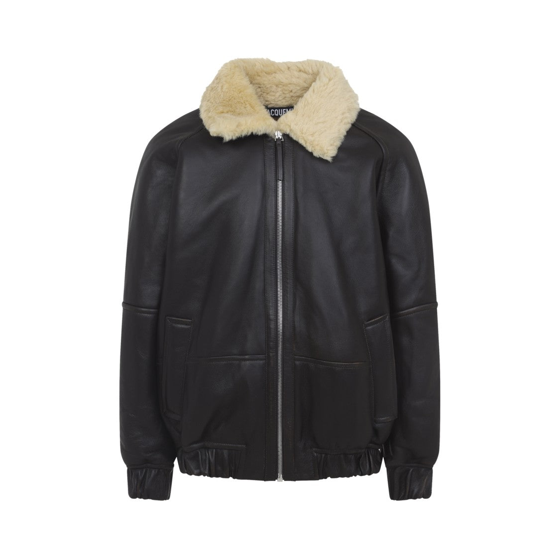 Jacquemus Lamb Leather Jacket With Plush Shearling Collar
