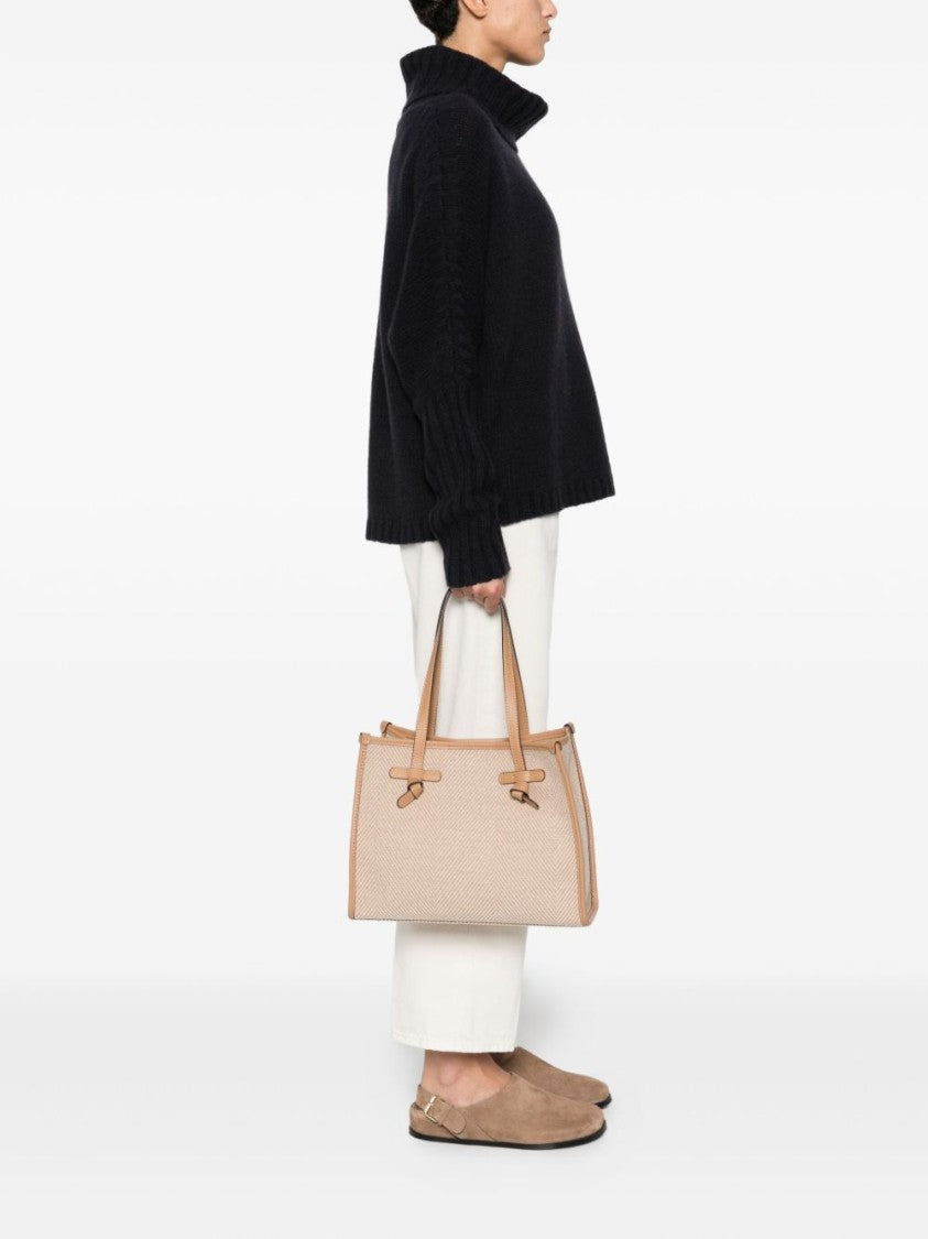 Gianni Chiarini Structured Beige Shopper Bag With Herringbone Texture