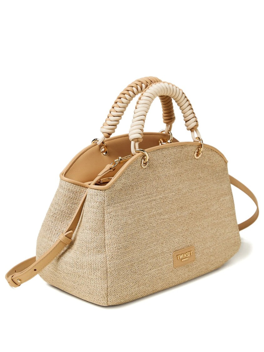 Twin-Set Beige Structured Woven Handbag