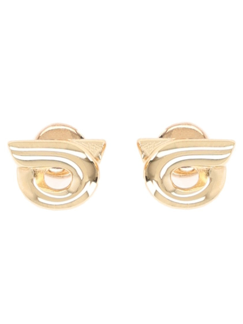 Ferragamo Hooks Graceful Curves Gold Tone Brass Earrings