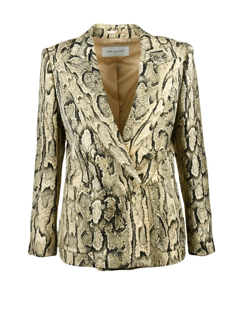 Dries Van Noten Double-Breasted Cream And Black Patterned Jacket