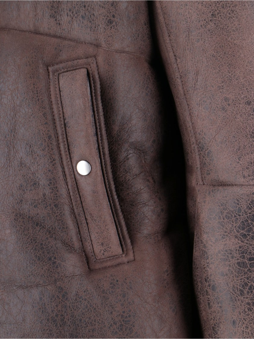 Rick Owens Distressed Leather Jacket With Plush Shearling Lining