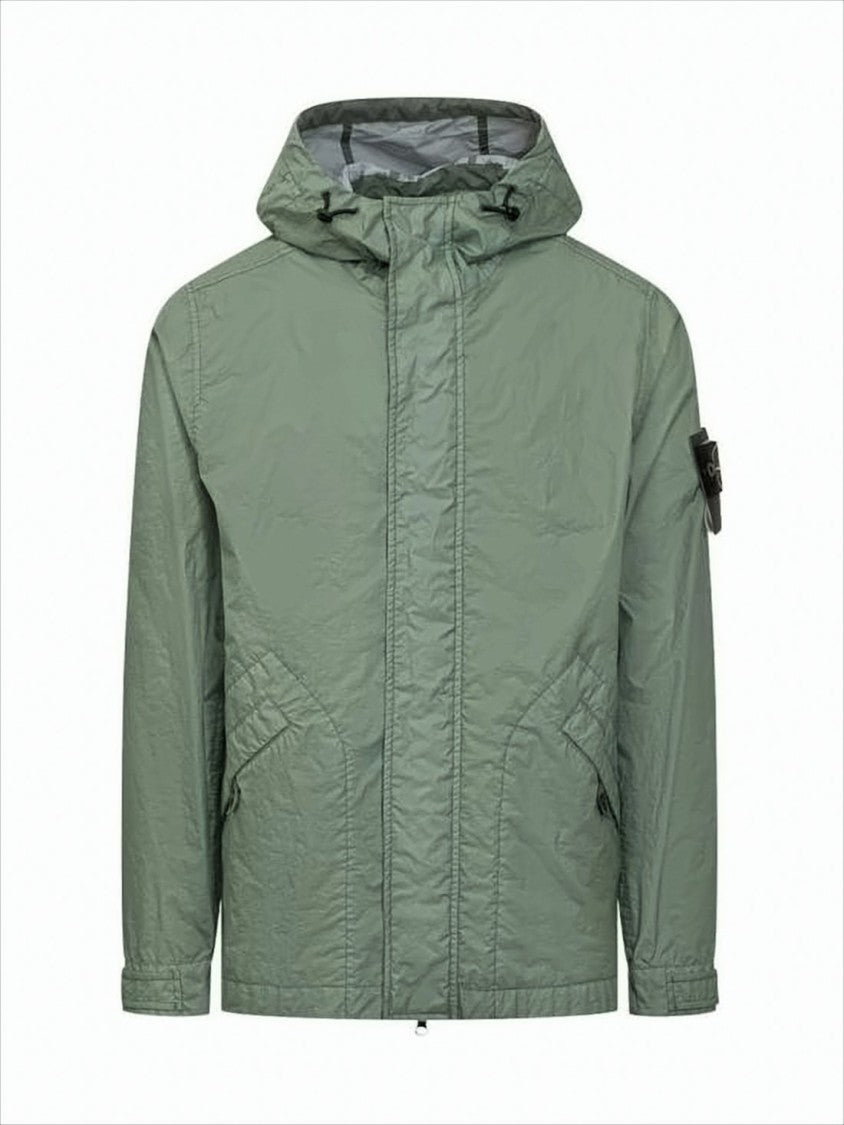 Stone Island Lightweight Green Polyamide Jacket With Compass Logo