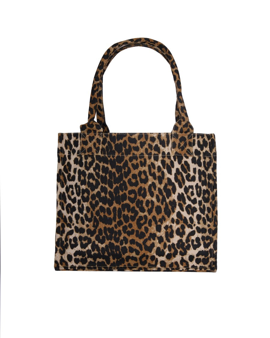 Ganni Bold Leopard Print Tote Bag With Embroidered Logo