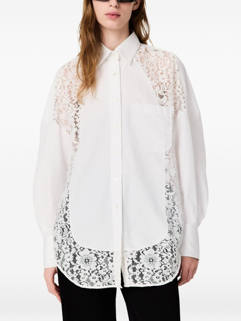 Stella Mccartney White Button-Down Cotton Lace Insets Shirt